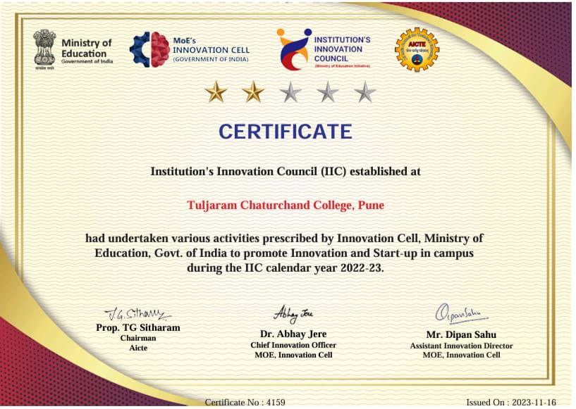 Certificate – Institution’s Innovation Council (IIC)